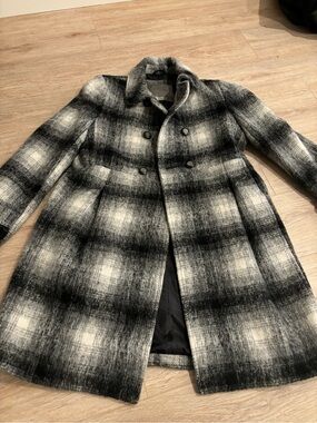 Zara Gray & Black Plaid Double-Breasted Peacoat